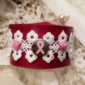 Breast Cancer Awareness Fuschia leather bracelet